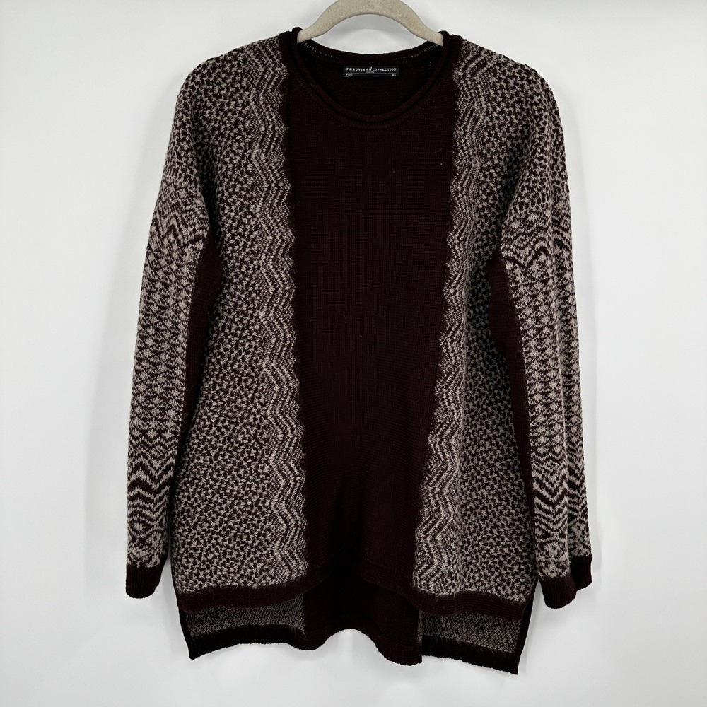 Peruvian Connection Geometric Pattern Wool‎ Baby Alpaca Sweater M/L Burgundy